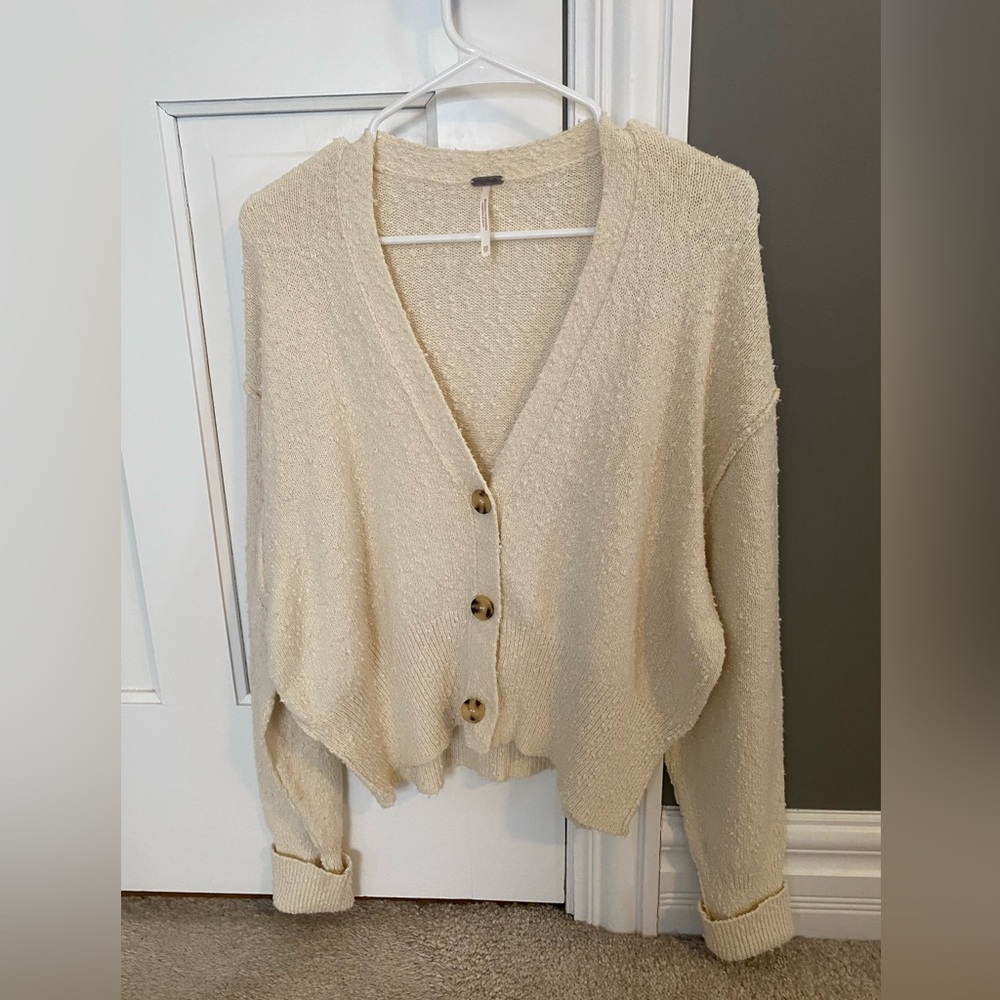 Free People Cream Button-Front Cropped Cardigan